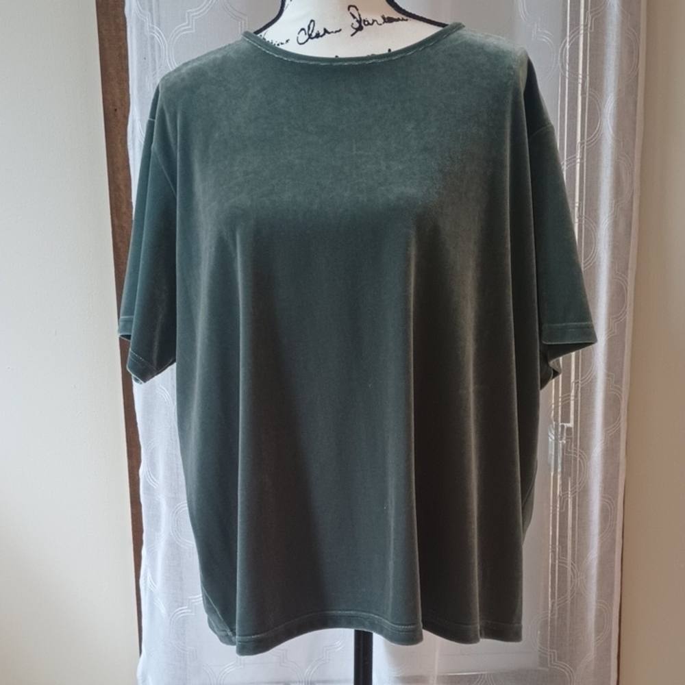 Lord & Taylor Forest Green Velvet Short Sleeve Top